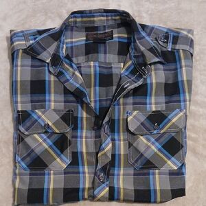 Plaid Casual Button Down Shirt - Black, Blue, Yellow